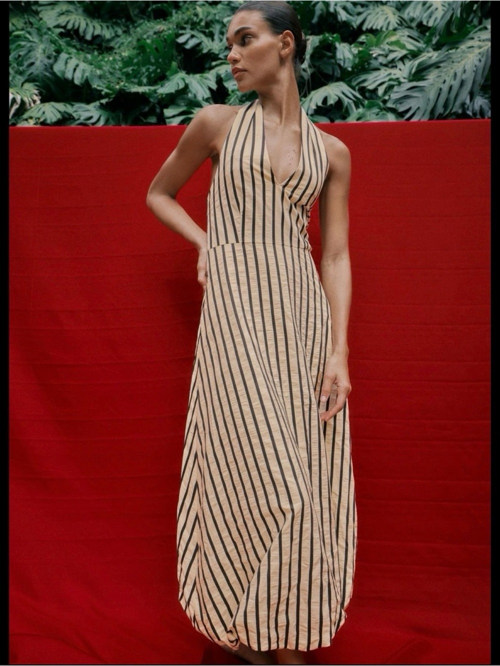 ZARA Striped Halter Maxi Dress Bubble Bottom Hem NWT❗️Ref:4387/034